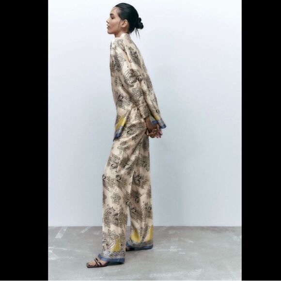 ZARA Multicolored Printed Wide Leg Pants NWT - Picture 4 of 14